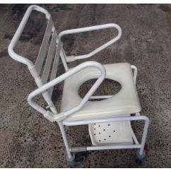 Hire/Week-Shower Commode Std White Powder Coated swing Back Arms incl footrest