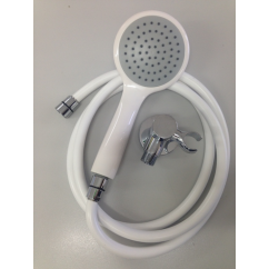 Hand Shower - All White 2.0m Hose & Swivel Wall Outlet and dual check non return valve