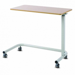 OverBed Table Gas Assisted Lift Woodgrain, Cream Base, Chrome Syle Caster, Wide C Frame Base