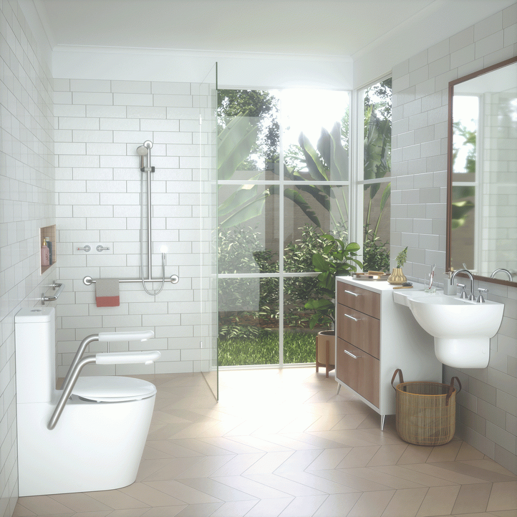Home modifications, homemods, accessible bathroom, garb rail